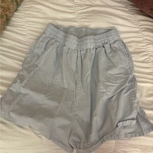 Djerf Avenue Blue Striped High Waist Shorts